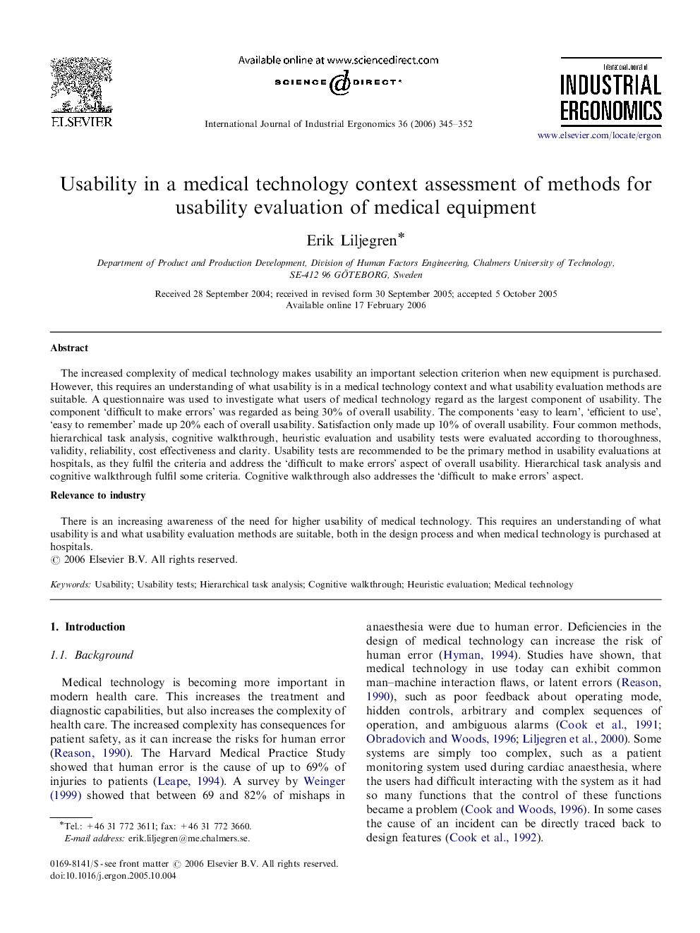 Usability in a medical technology context assessment of methods for usability evaluation of medical equipment