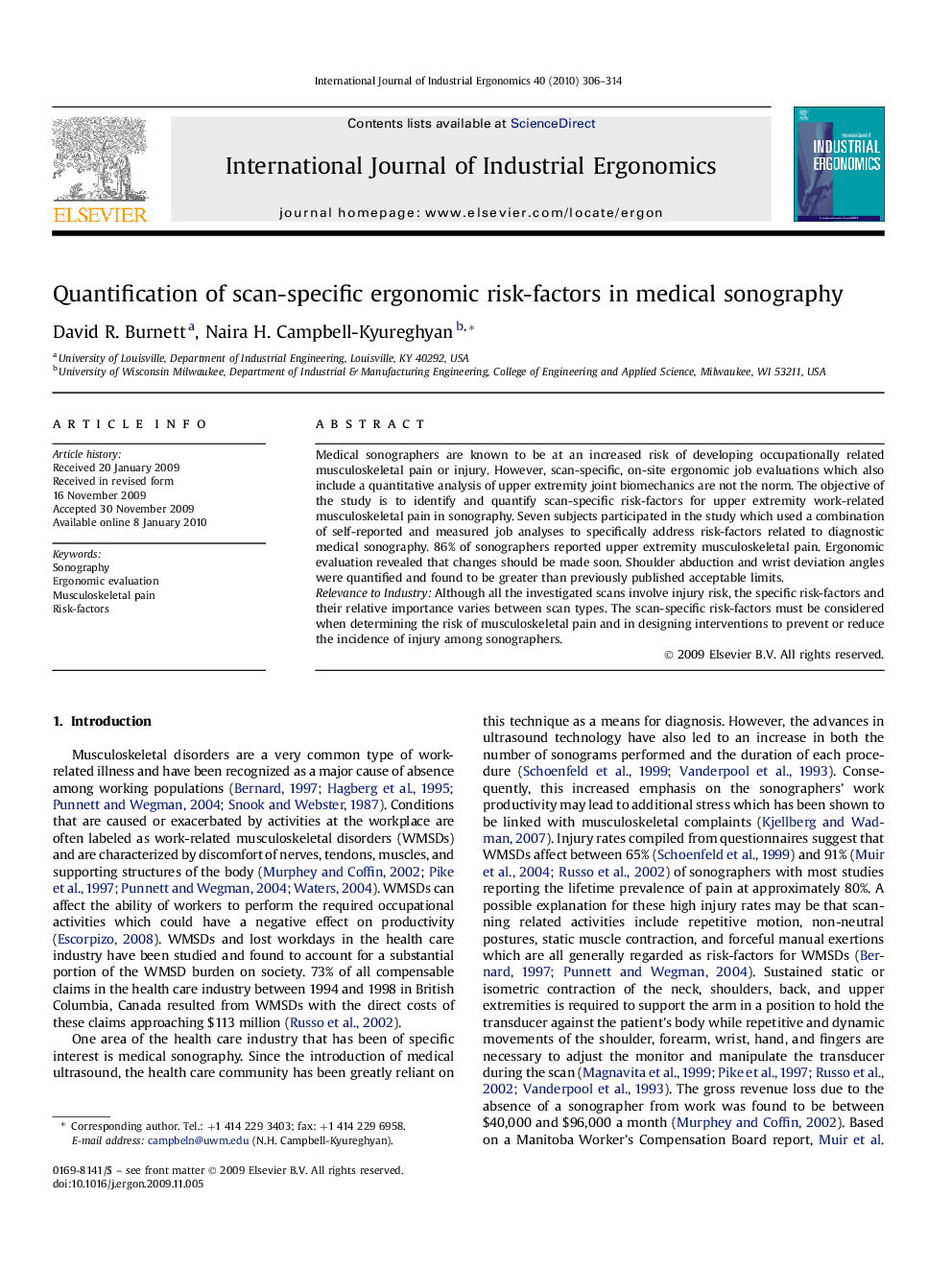 Quantification of scan-specific ergonomic risk-factors in medical sonography