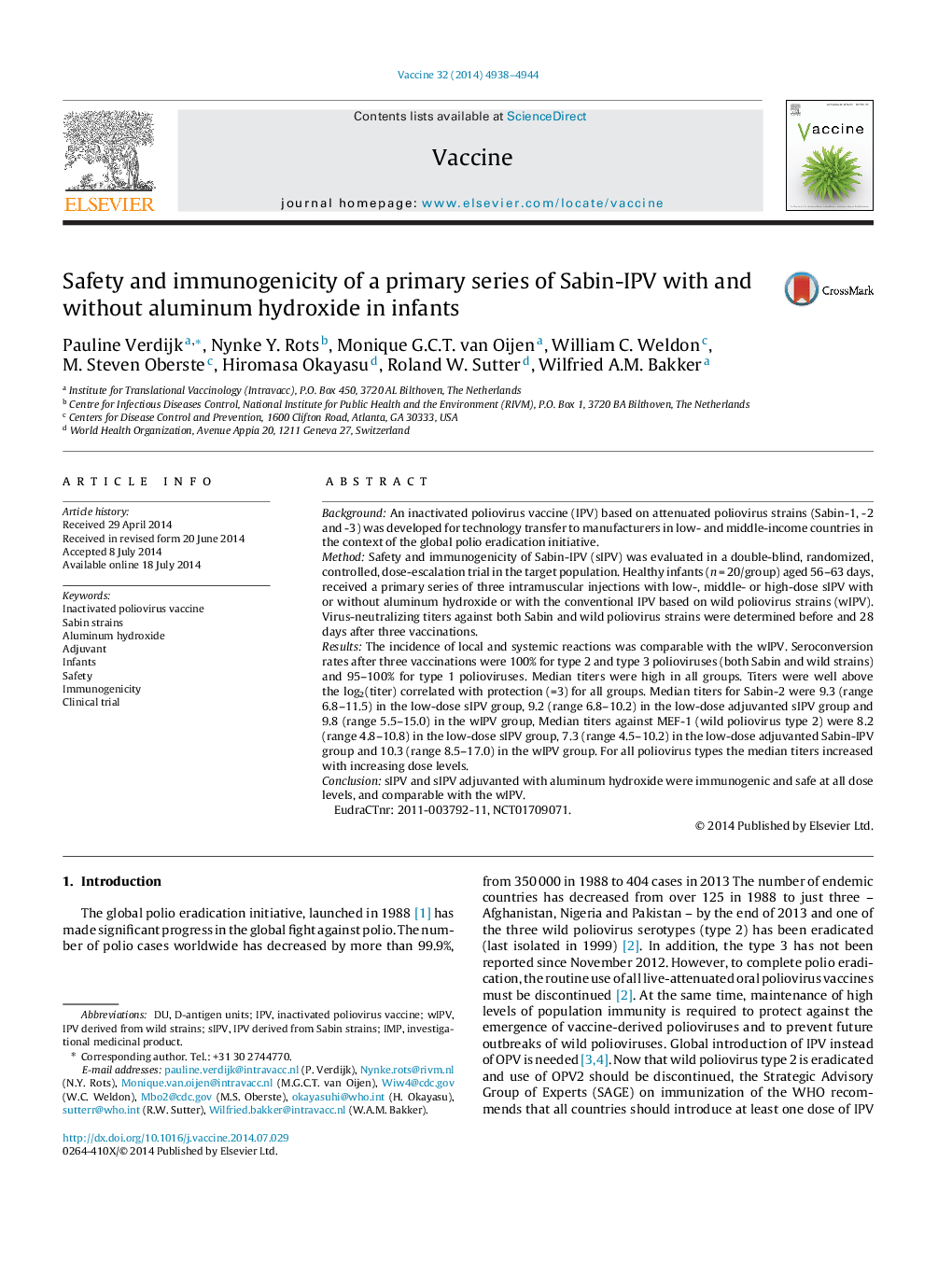 Safety and immunogenicity of a primary series of Sabin-IPV with and without aluminum hydroxide in infants