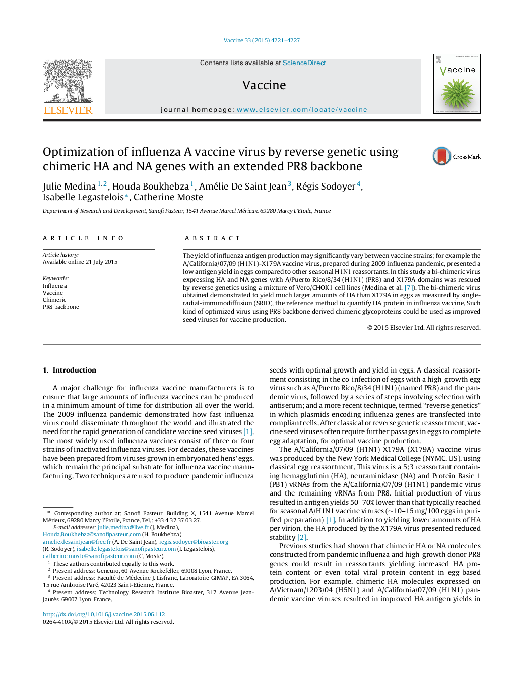 Optimization of influenza A vaccine virus by reverse genetic using chimeric HA and NA genes with an extended PR8 backbone