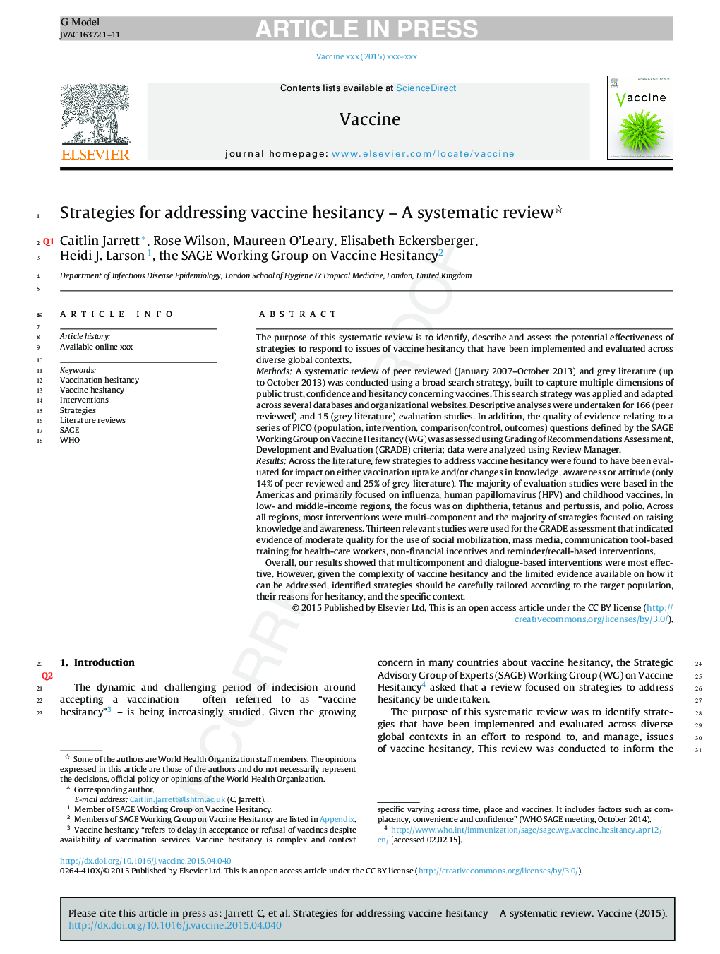 Strategies for addressing vaccine hesitancy - A systematic review