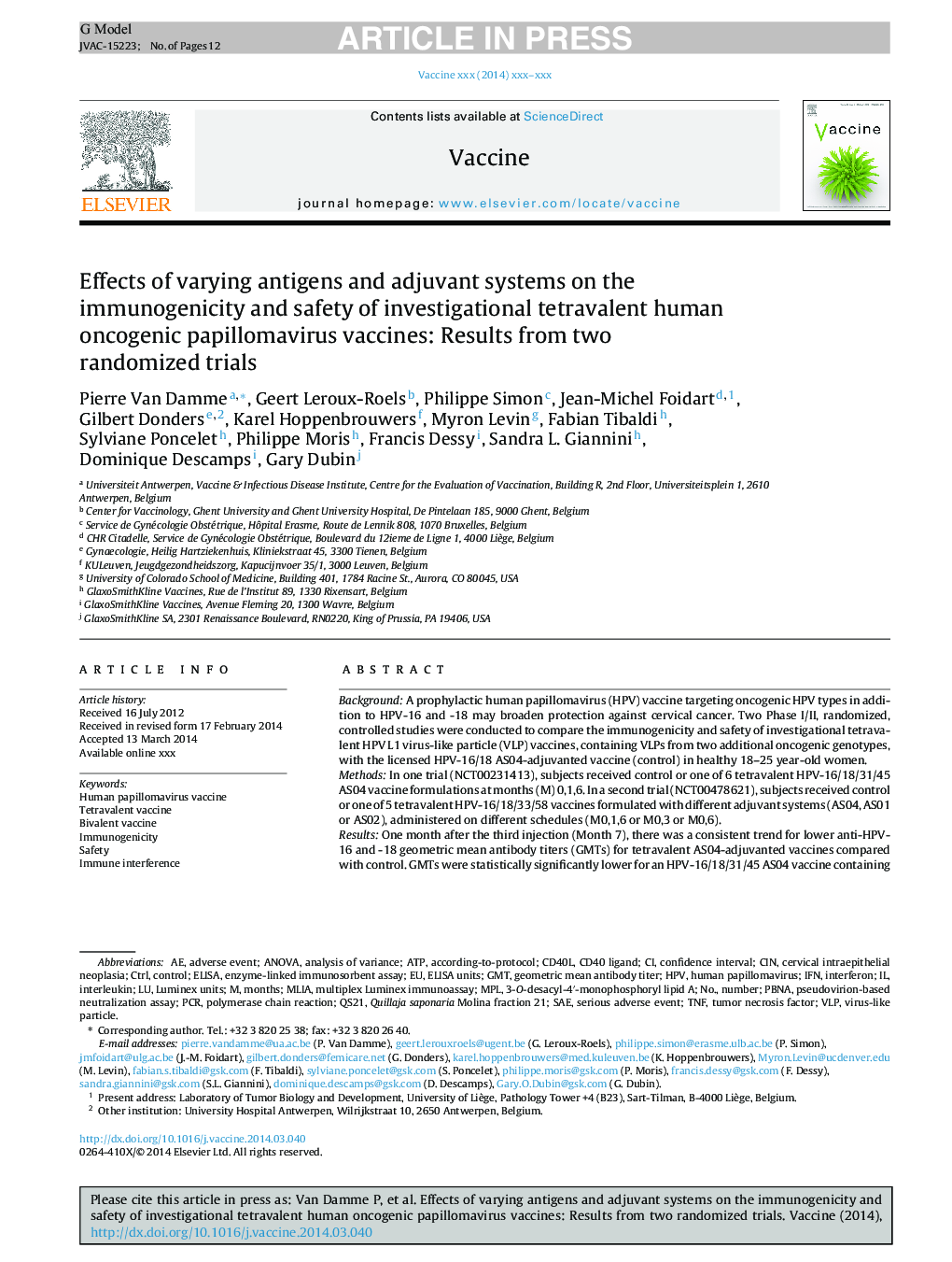 Effects of varying antigens and adjuvant systems on the immunogenicity and safety of investigational tetravalent human oncogenic papillomavirus vaccines: Results from two randomized trials