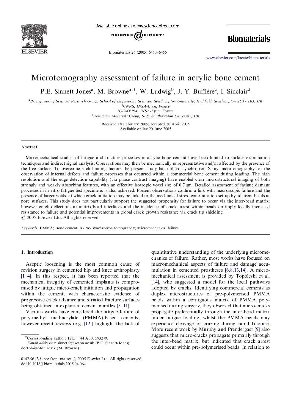 Microtomography assessment of failure in acrylic bone cement