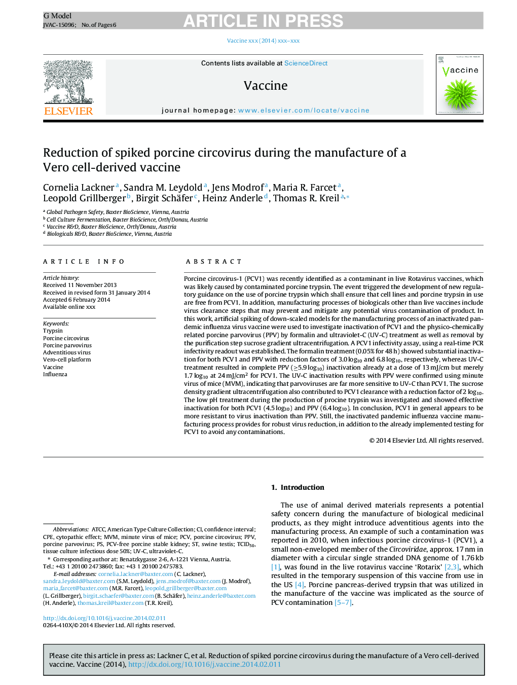 Reduction of spiked porcine circovirus during the manufacture of a Vero cell-derived vaccine