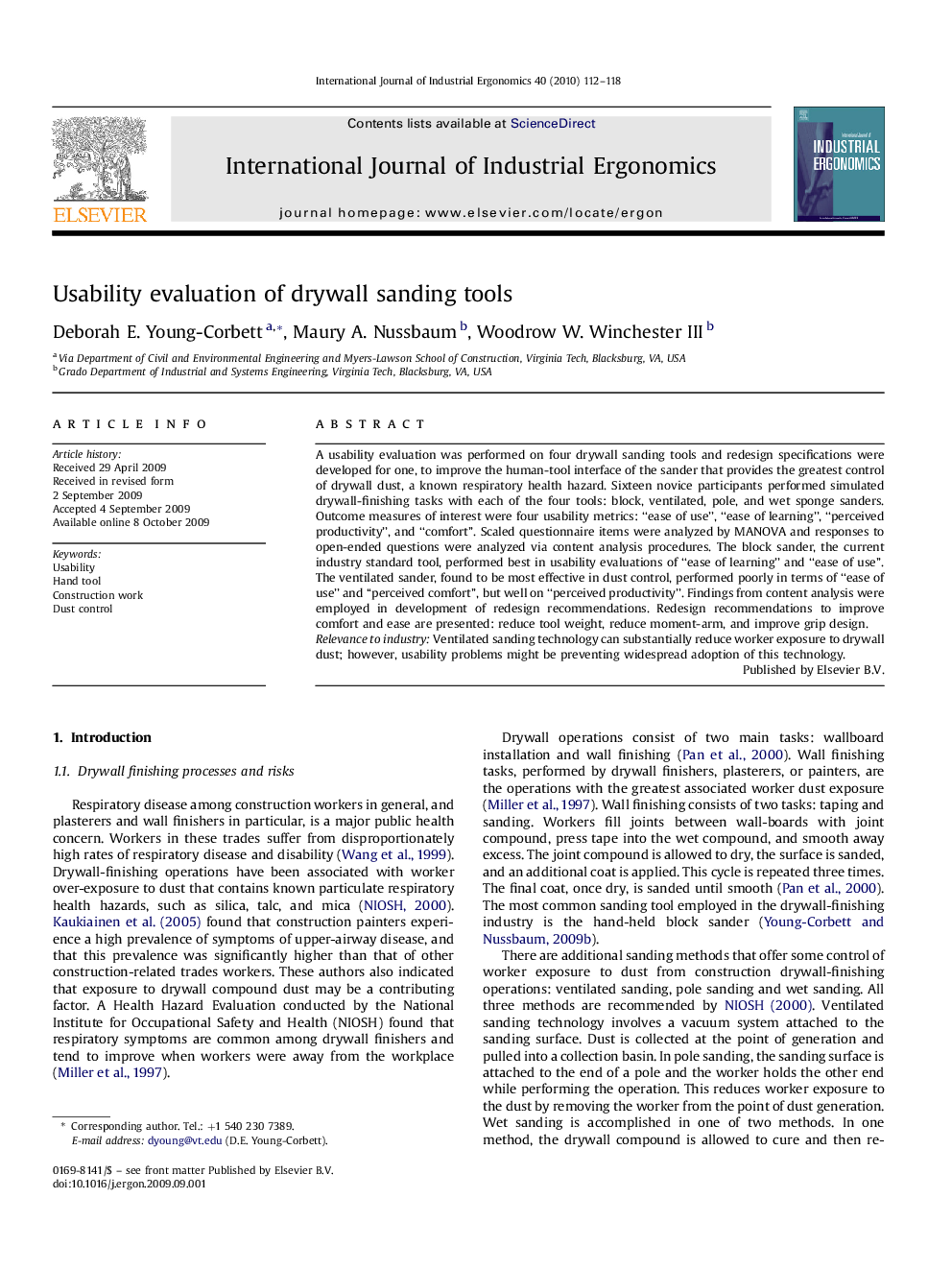 Usability evaluation of drywall sanding tools