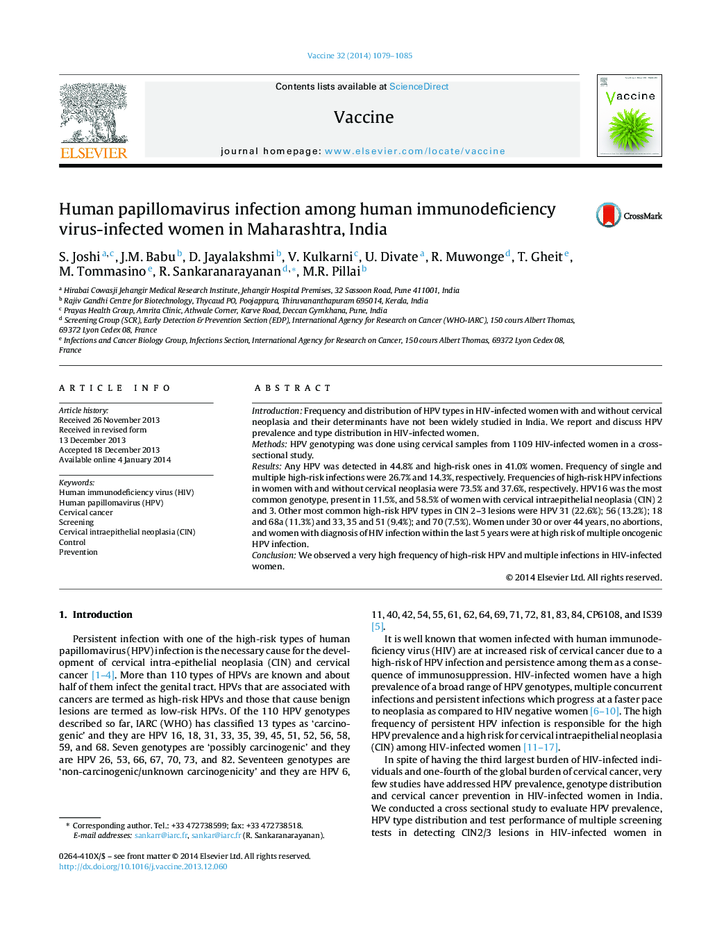 Human papillomavirus infection among human immunodeficiency virus-infected women in Maharashtra, India