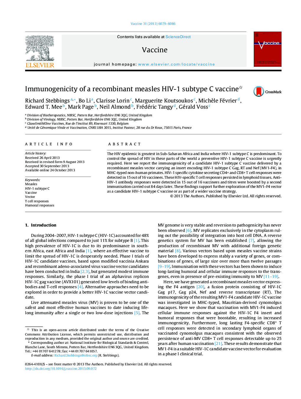 Immunogenicity of a recombinant measles HIV-1 subtype C vaccine