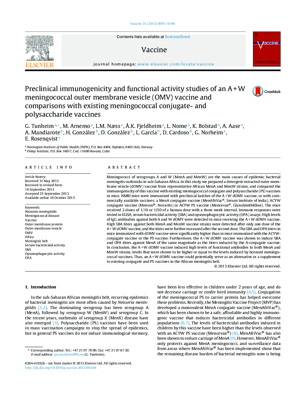 Preclinical immunogenicity and functional activity studies of an AÂ +Â W meningococcal outer membrane vesicle (OMV) vaccine and comparisons with existing meningococcal conjugate- and polysaccharide vaccines