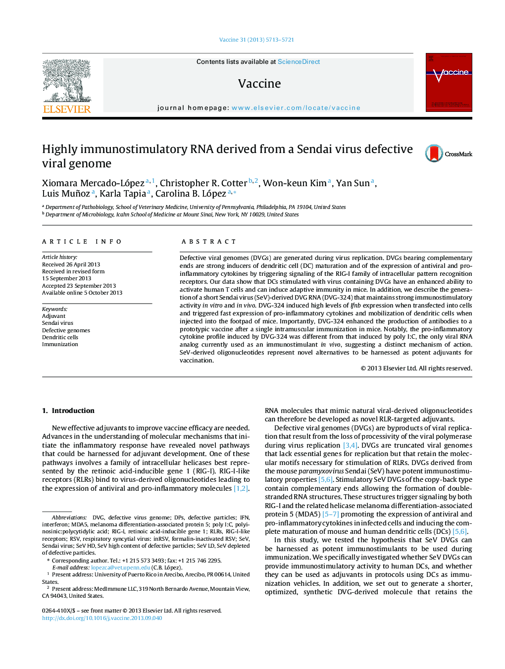 Highly immunostimulatory RNA derived from a Sendai virus defective viral genome