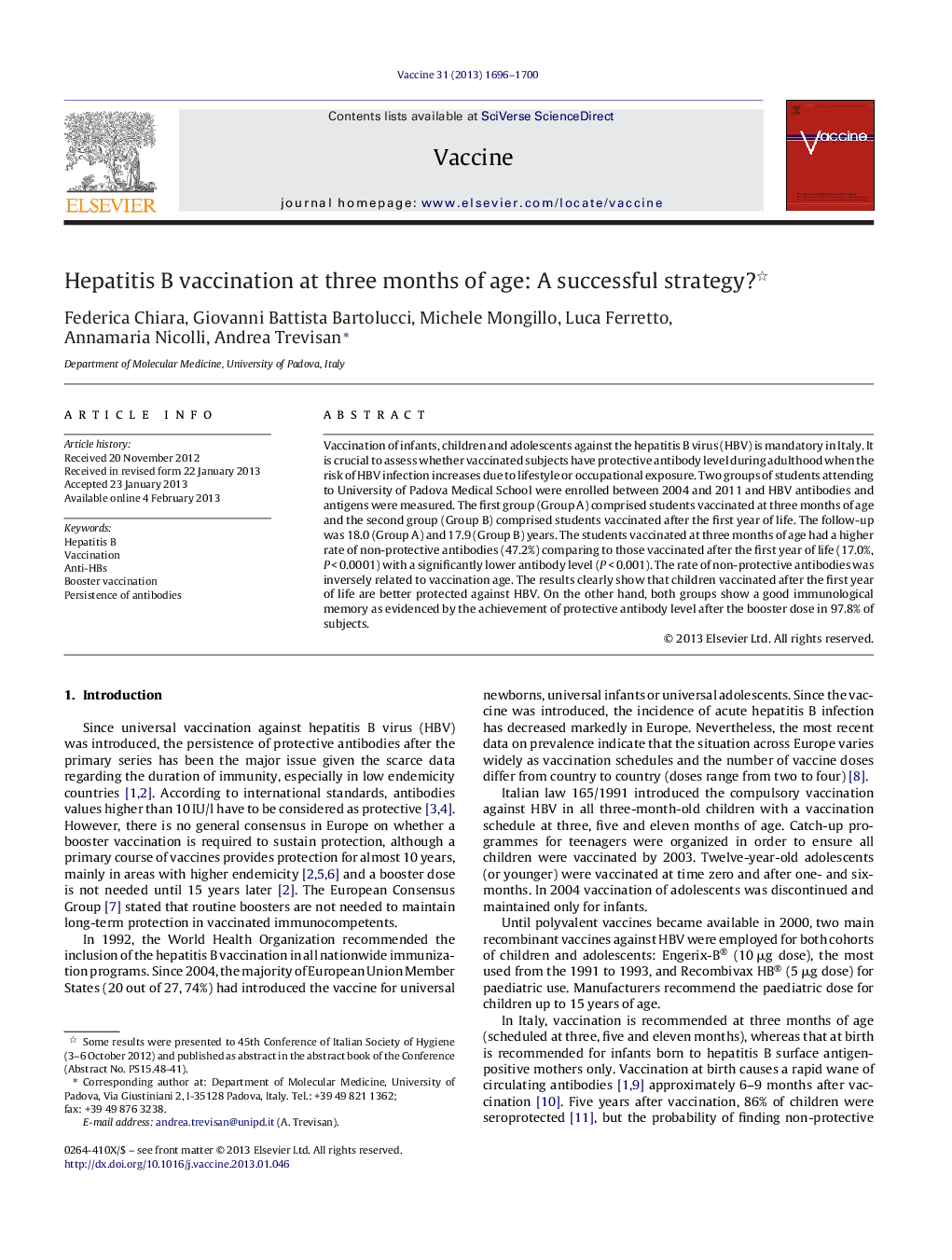 Hepatitis B vaccination at three months of age: A successful strategy?