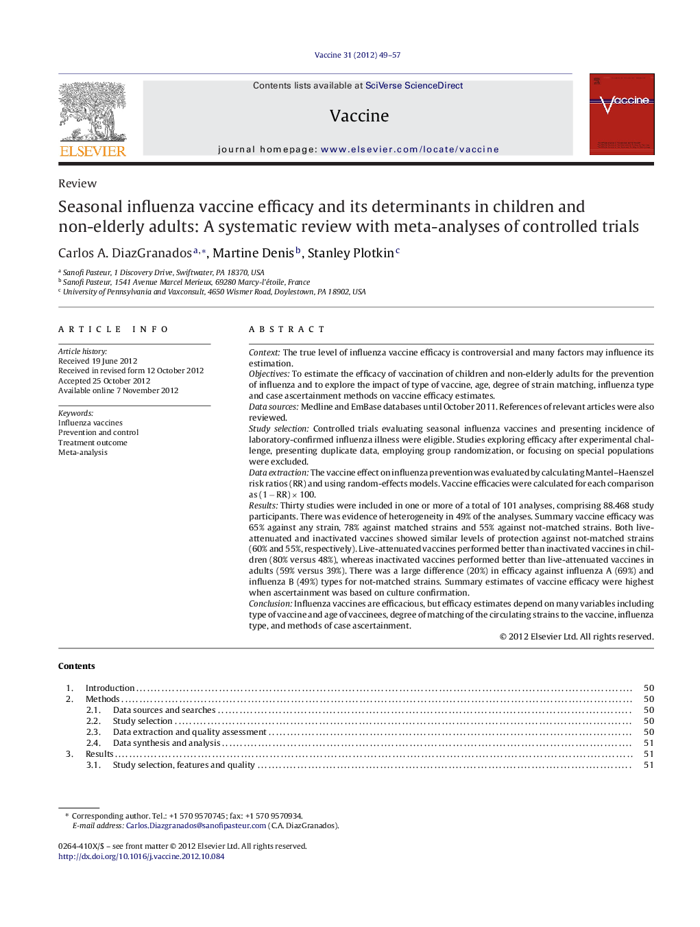 Seasonal influenza vaccine efficacy and its determinants in children and non-elderly adults: A systematic review with meta-analyses of controlled trials