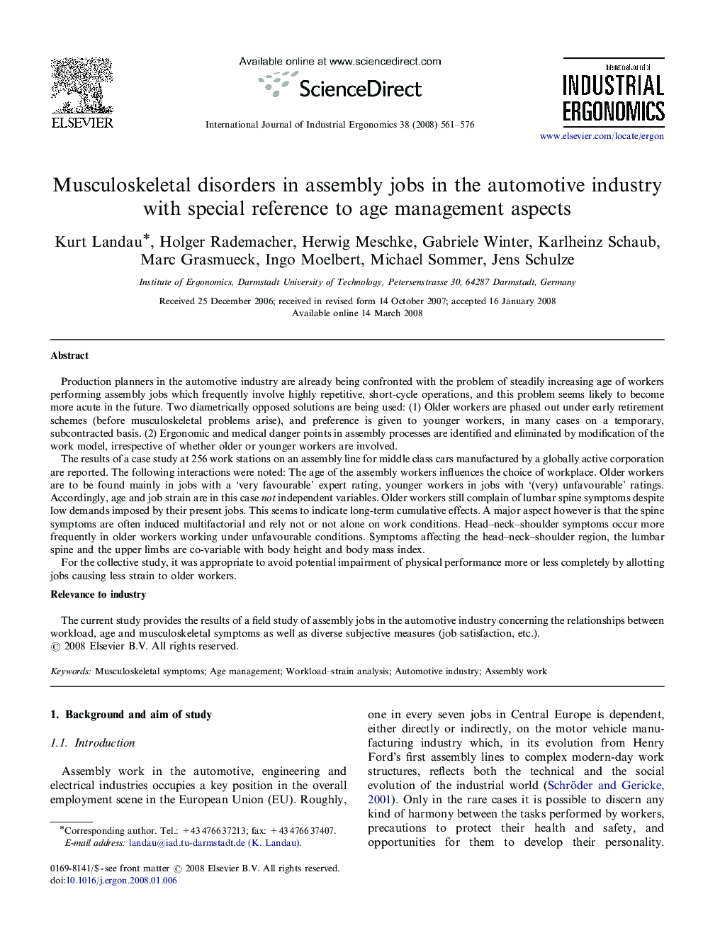 Musculoskeletal disorders in assembly jobs in the automotive industry with special reference to age management aspects