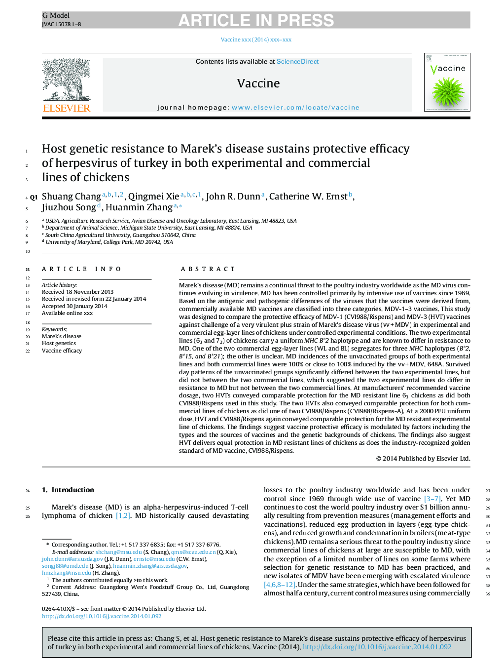 Host genetic resistance to Marek's disease sustains protective efficacy of herpesvirus of turkey in both experimental and commercial lines of chickens