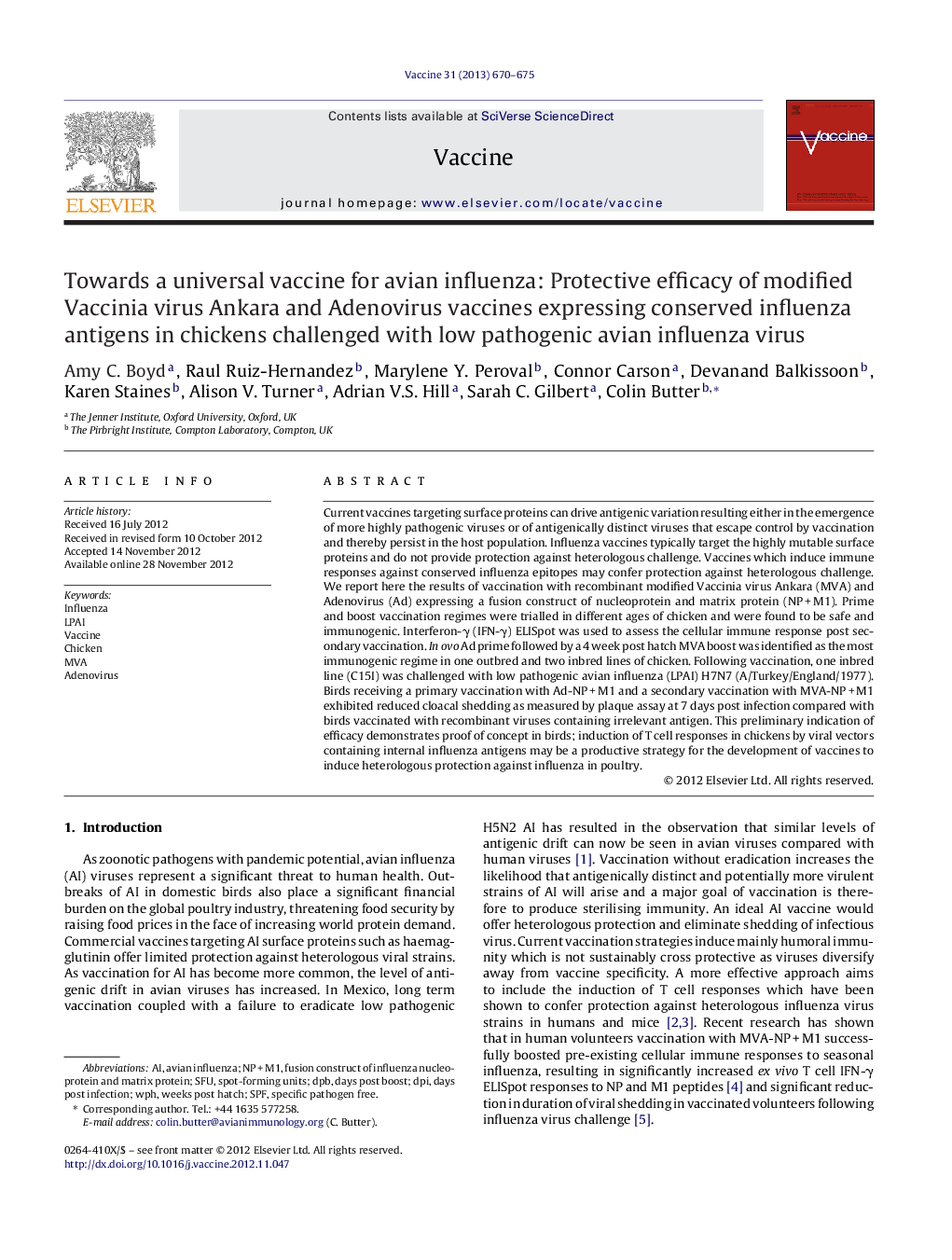 Towards a universal vaccine for avian influenza: Protective efficacy of modified Vaccinia virus Ankara and Adenovirus vaccines expressing conserved influenza antigens in chickens challenged with low pathogenic avian influenza virus