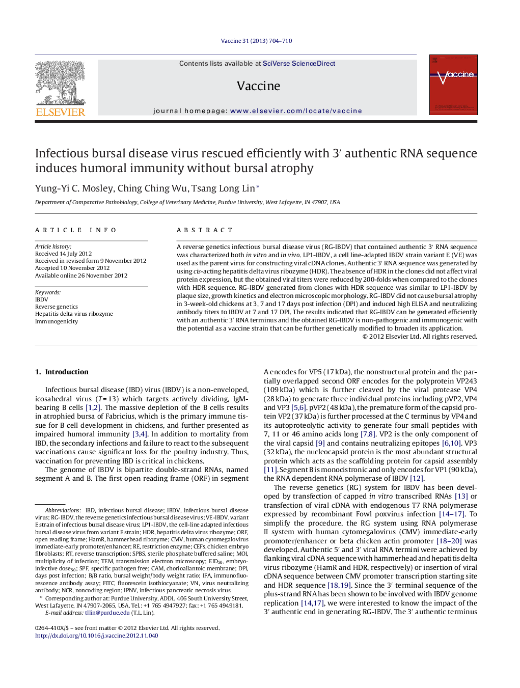 Infectious bursal disease virus rescued efficiently with 3â² authentic RNA sequence induces humoral immunity without bursal atrophy