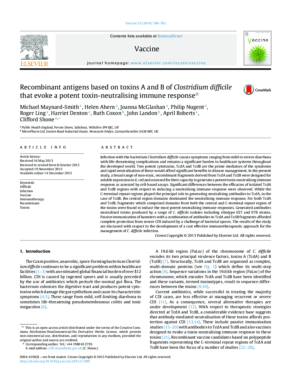 Recombinant antigens based on toxins A and B of Clostridium difficile that evoke a potent toxin-neutralising immune response