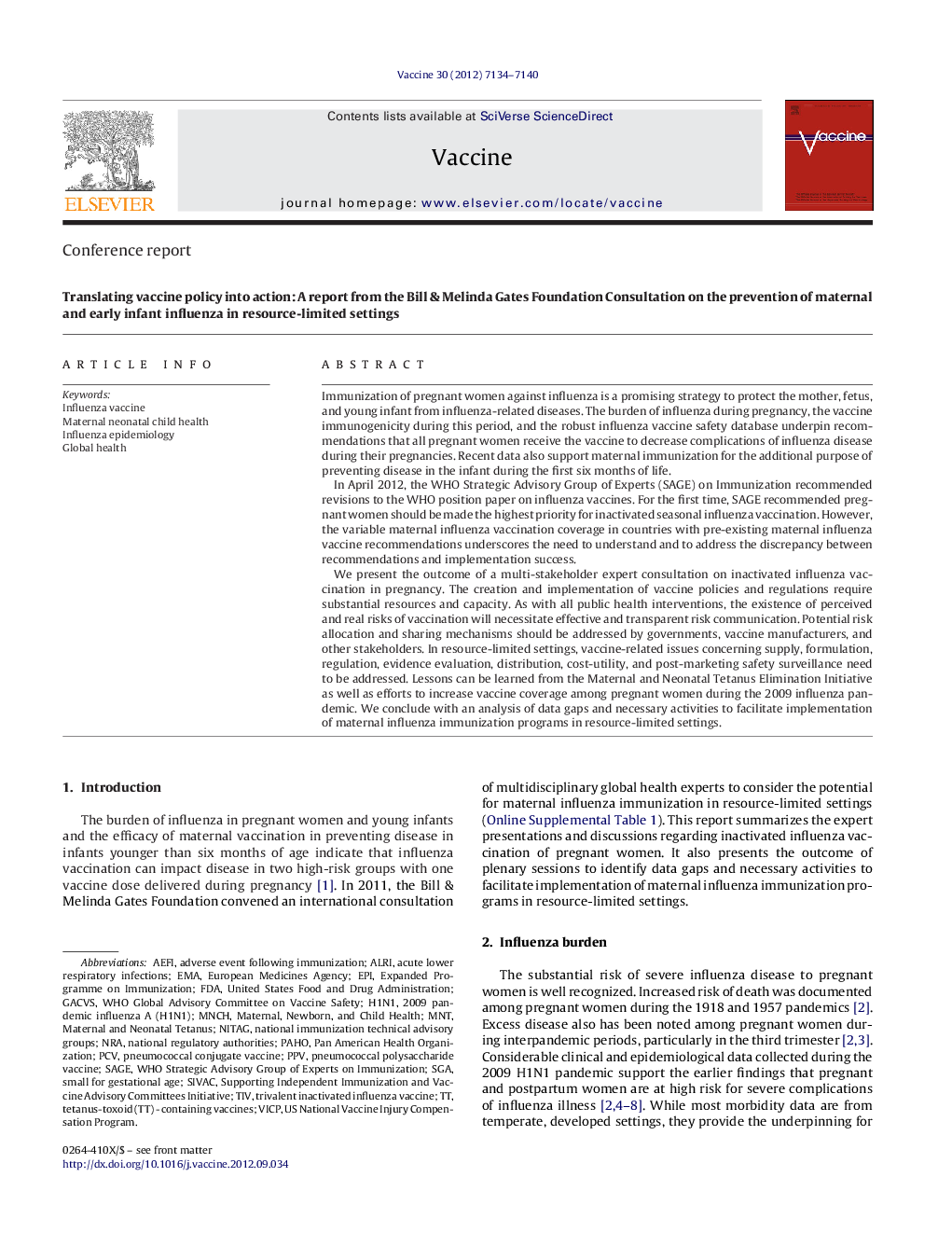 Translating vaccine policy into action: A report from the Bill & Melinda Gates Foundation Consultation on the prevention of maternal and early infant influenza in resource-limited settings