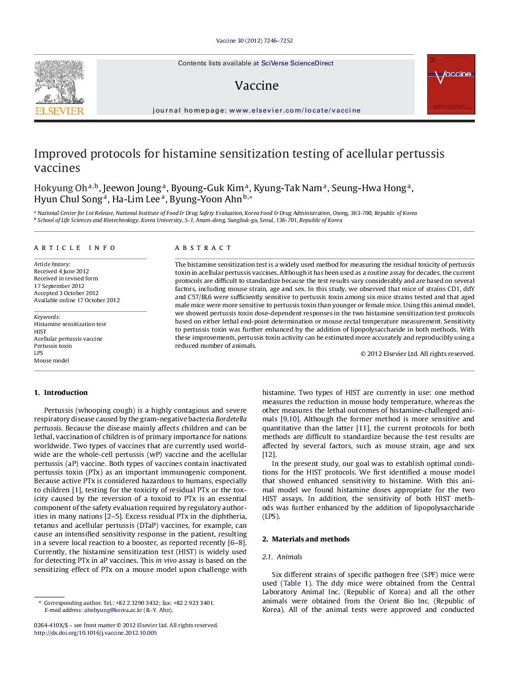 Improved protocols for histamine sensitization testing of acellular pertussis vaccines