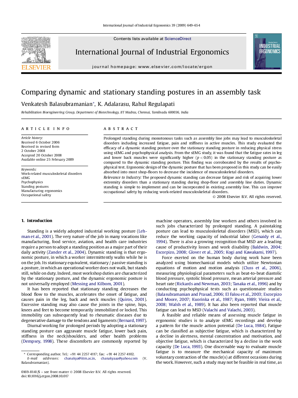 Comparing dynamic and stationary standing postures in an assembly task