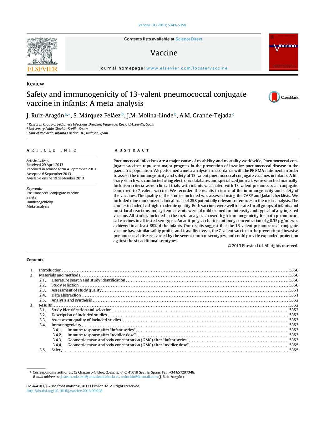 Safety and immunogenicity of 13-valent pneumococcal conjugate vaccine in infants: A meta-analysis