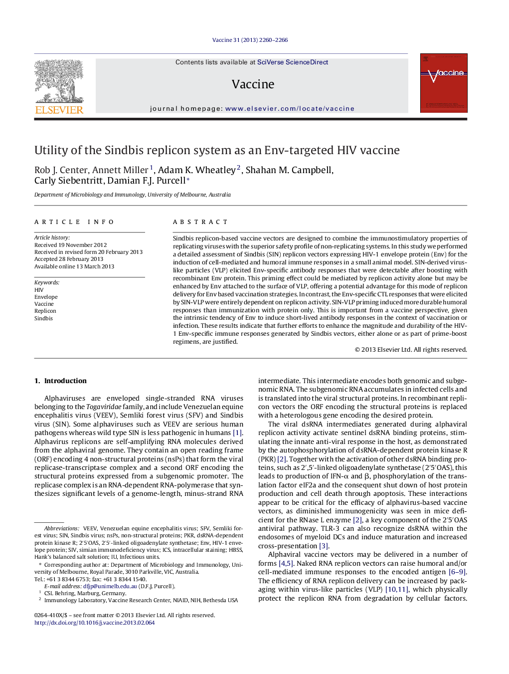 Utility of the Sindbis replicon system as an Env-targeted HIV vaccine