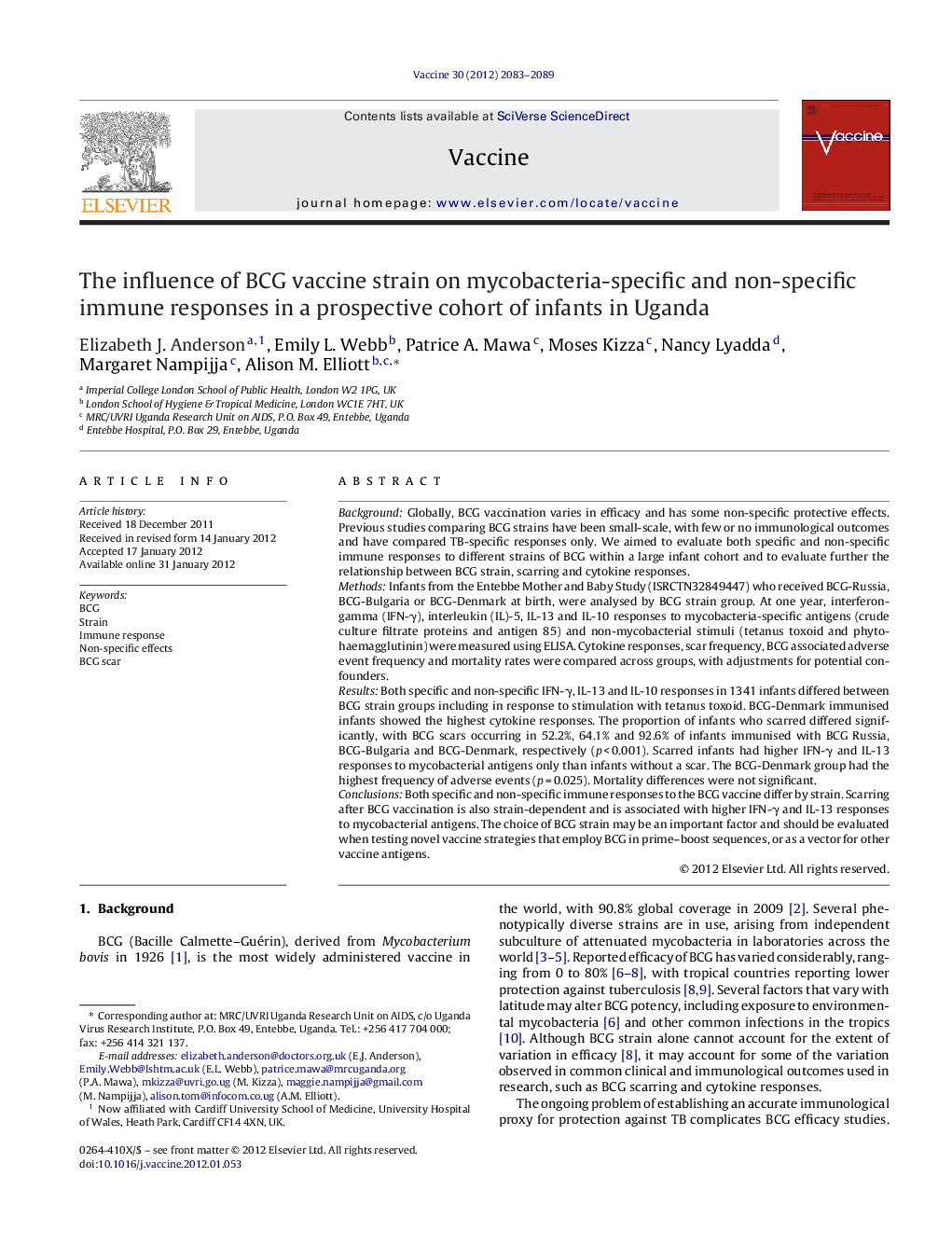 The influence of BCG vaccine strain on mycobacteria-specific and non-specific immune responses in a prospective cohort of infants in Uganda