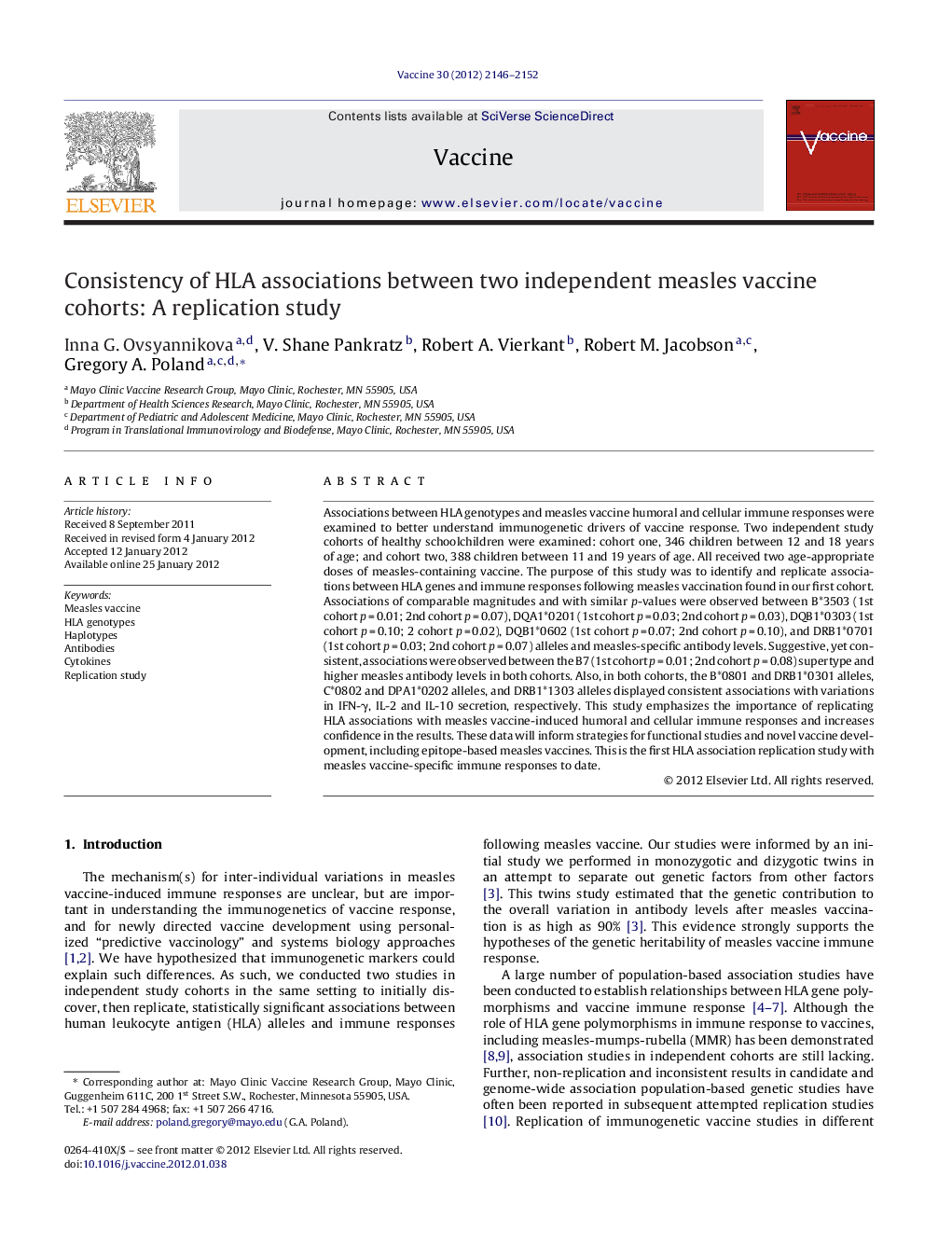 Consistency of HLA associations between two independent measles vaccine cohorts: A replication study