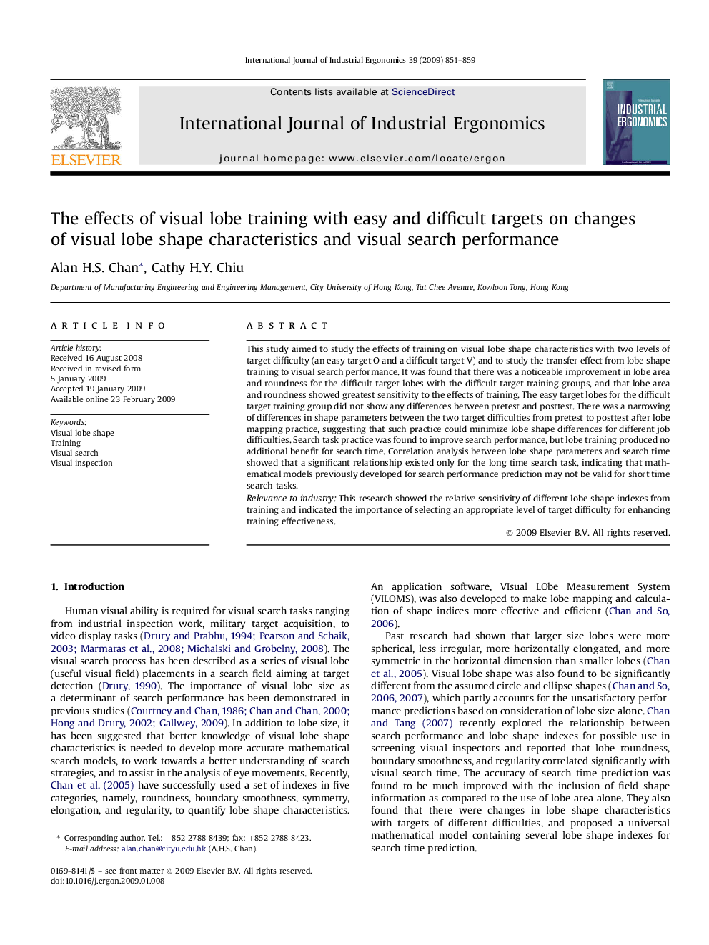 The effects of visual lobe training with easy and difficult targets on changes of visual lobe shape characteristics and visual search performance