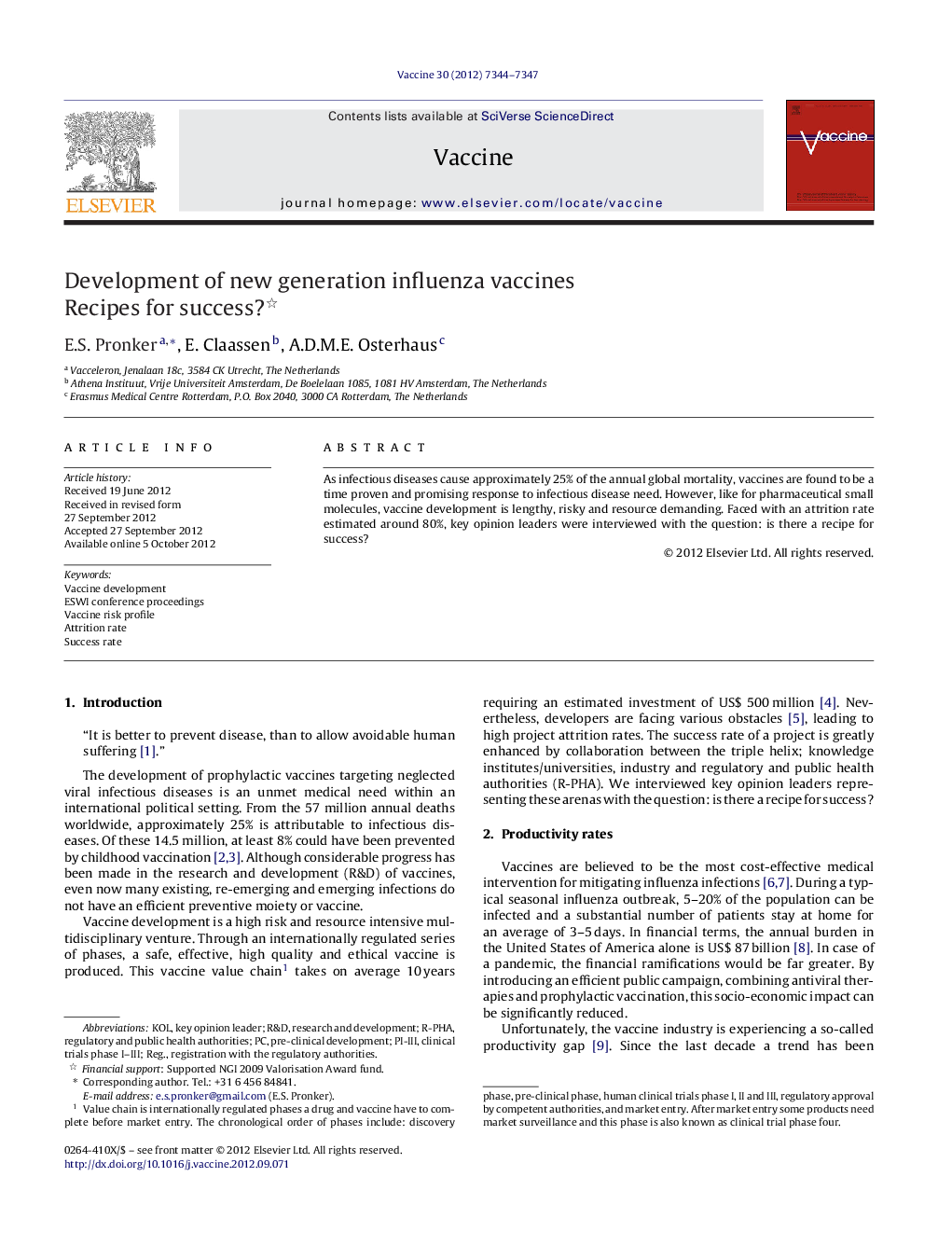 Development of new generation influenza vaccines