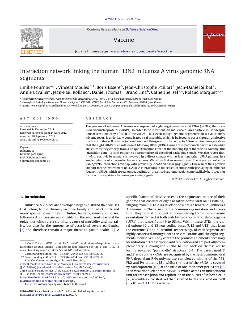 Interaction network linking the human H3N2 influenza A virus genomic RNA segments