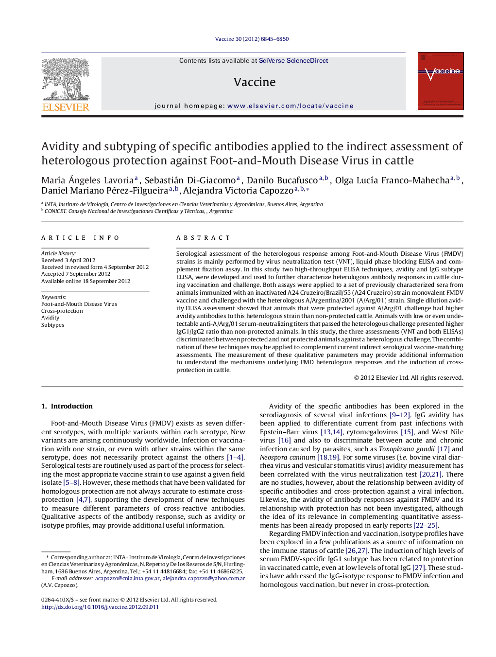 Avidity and subtyping of specific antibodies applied to the indirect assessment of heterologous protection against Foot-and-Mouth Disease Virus in cattle