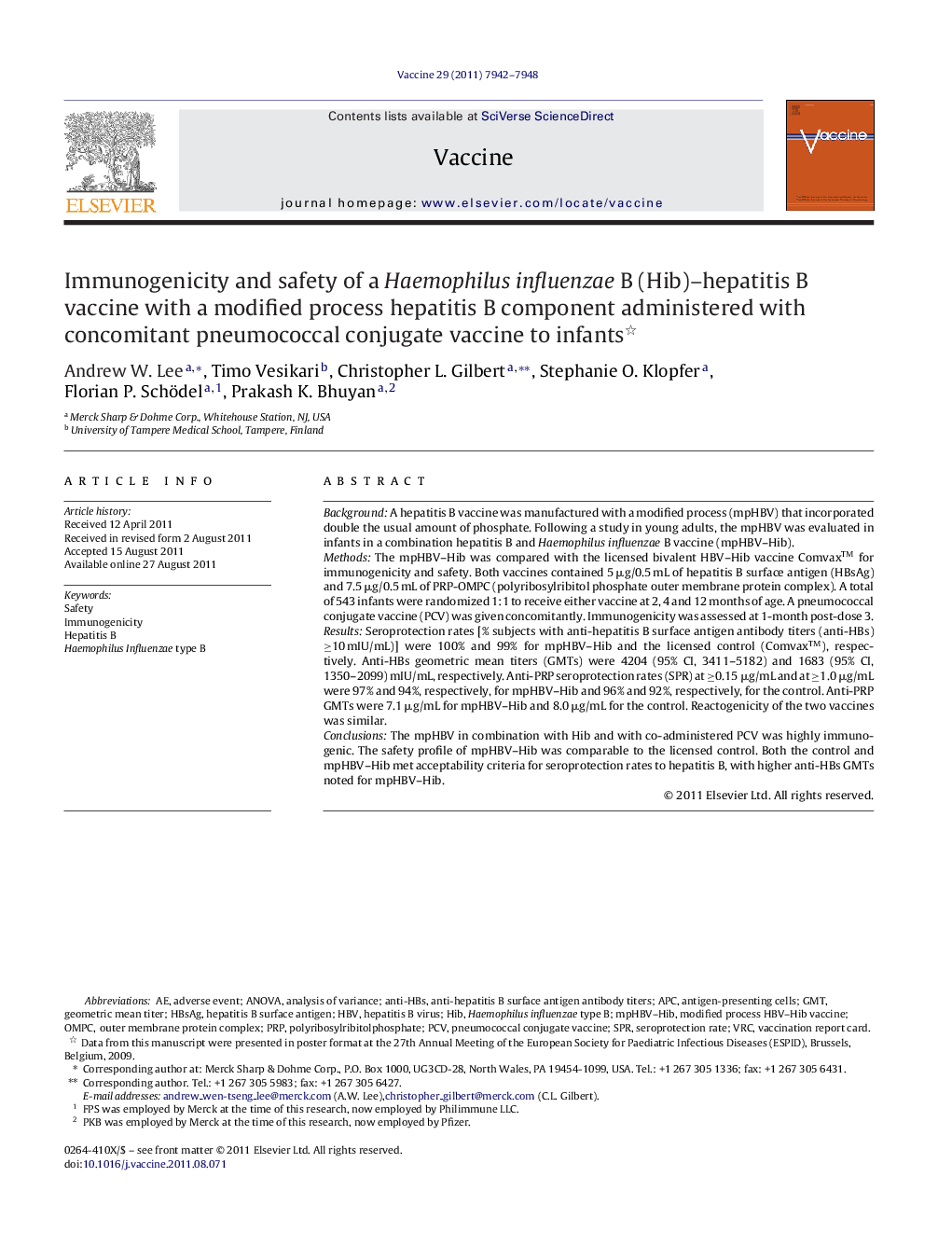 Immunogenicity and safety of a Haemophilus influenzae B (Hib)-hepatitis B vaccine with a modified process hepatitis B component administered with concomitant pneumococcal conjugate vaccine to infants