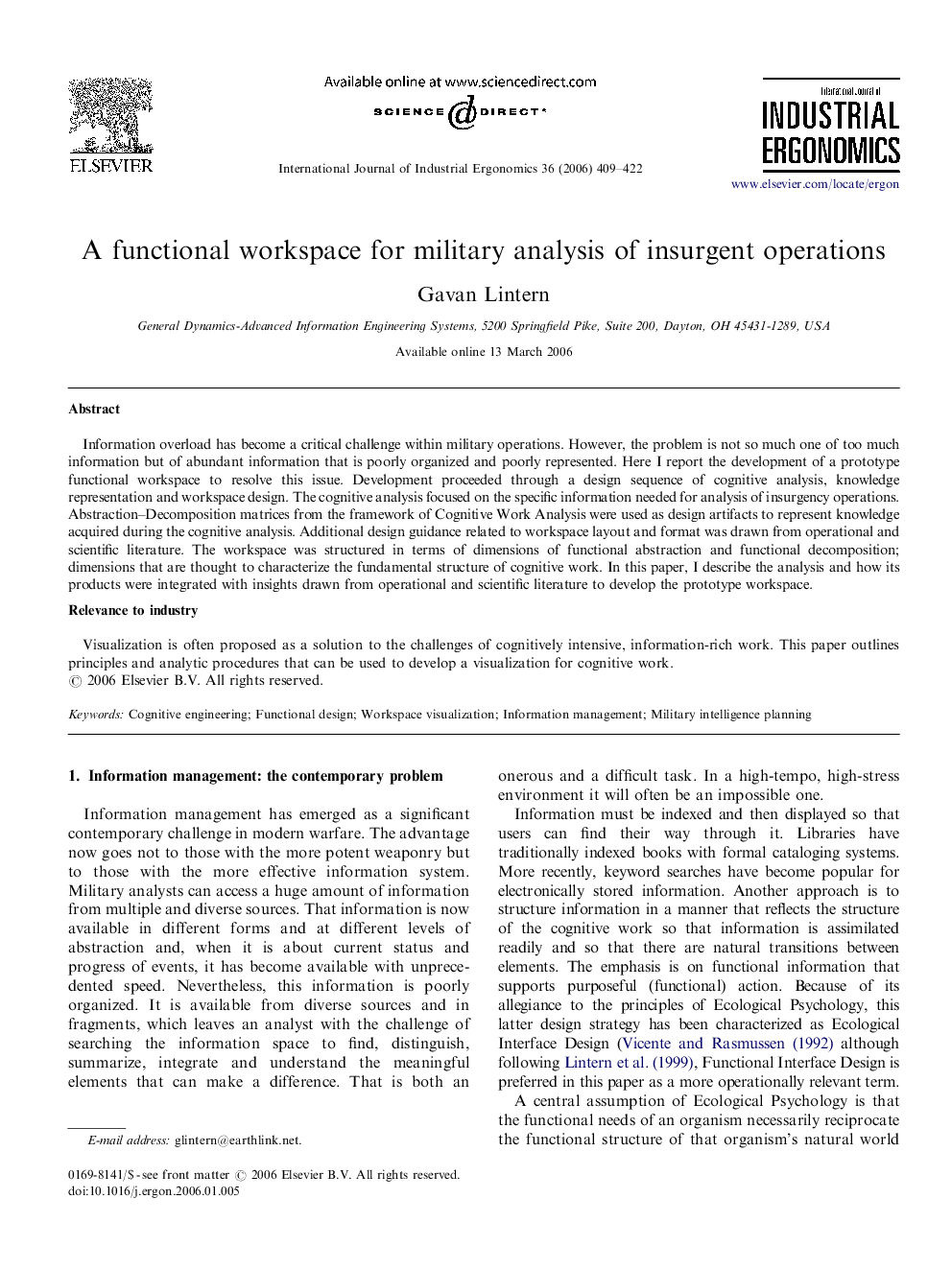 A functional workspace for military analysis of insurgent operations