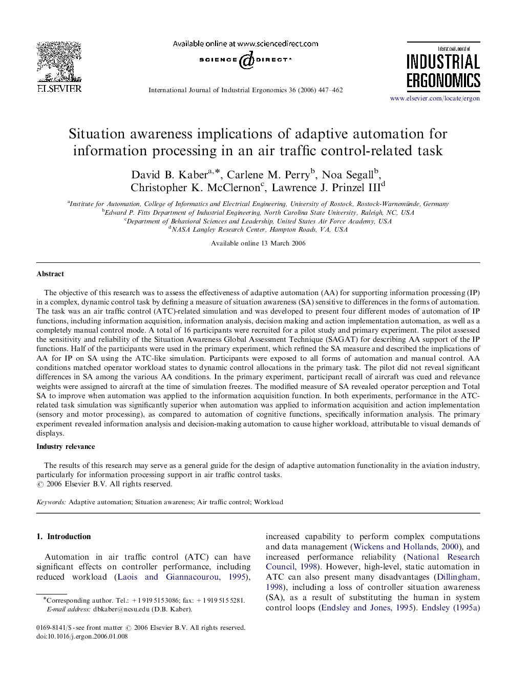 Situation awareness implications of adaptive automation for information processing in an air traffic control-related task