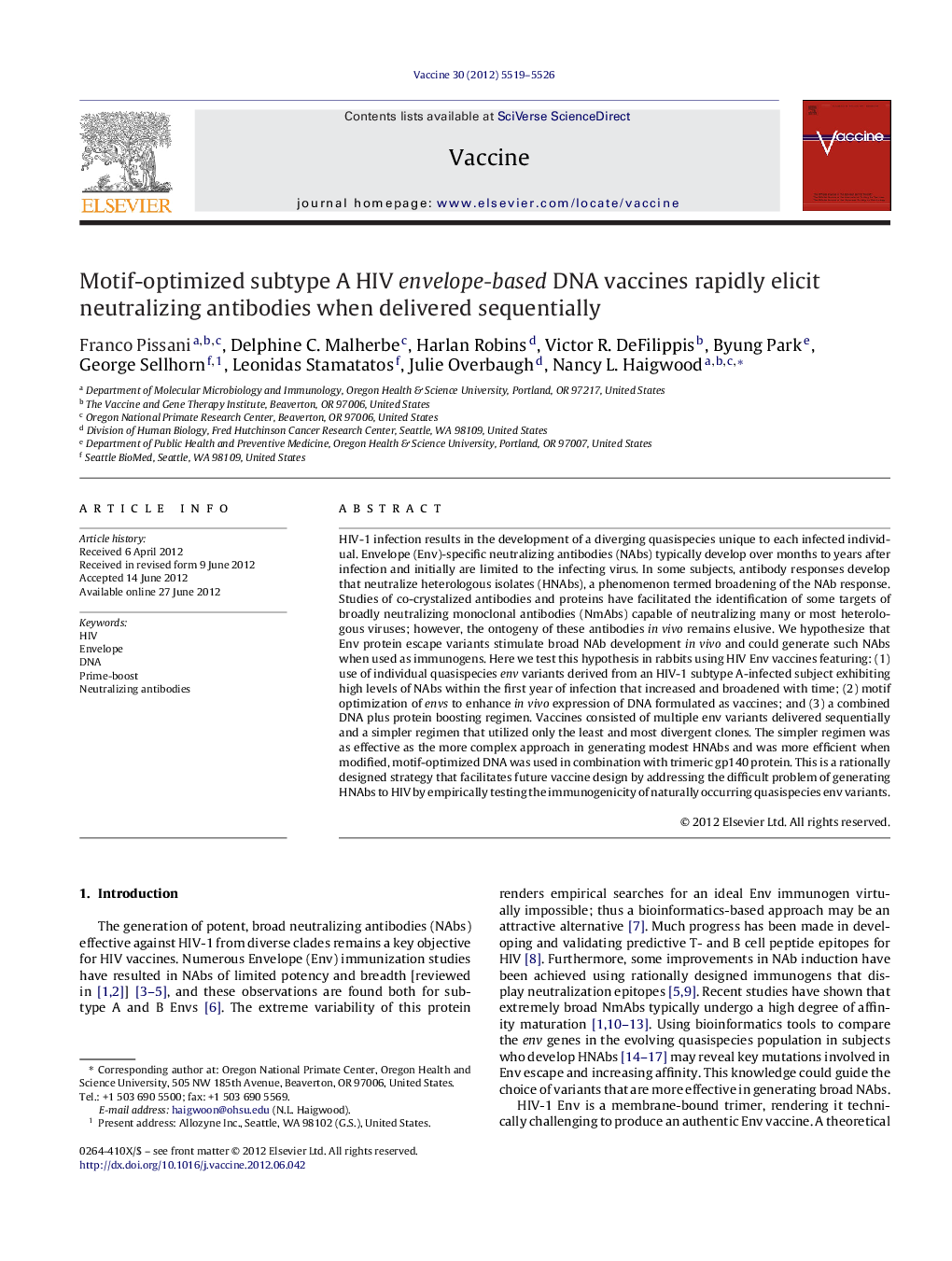 Motif-optimized subtype A HIV envelope-based DNA vaccines rapidly elicit neutralizing antibodies when delivered sequentially