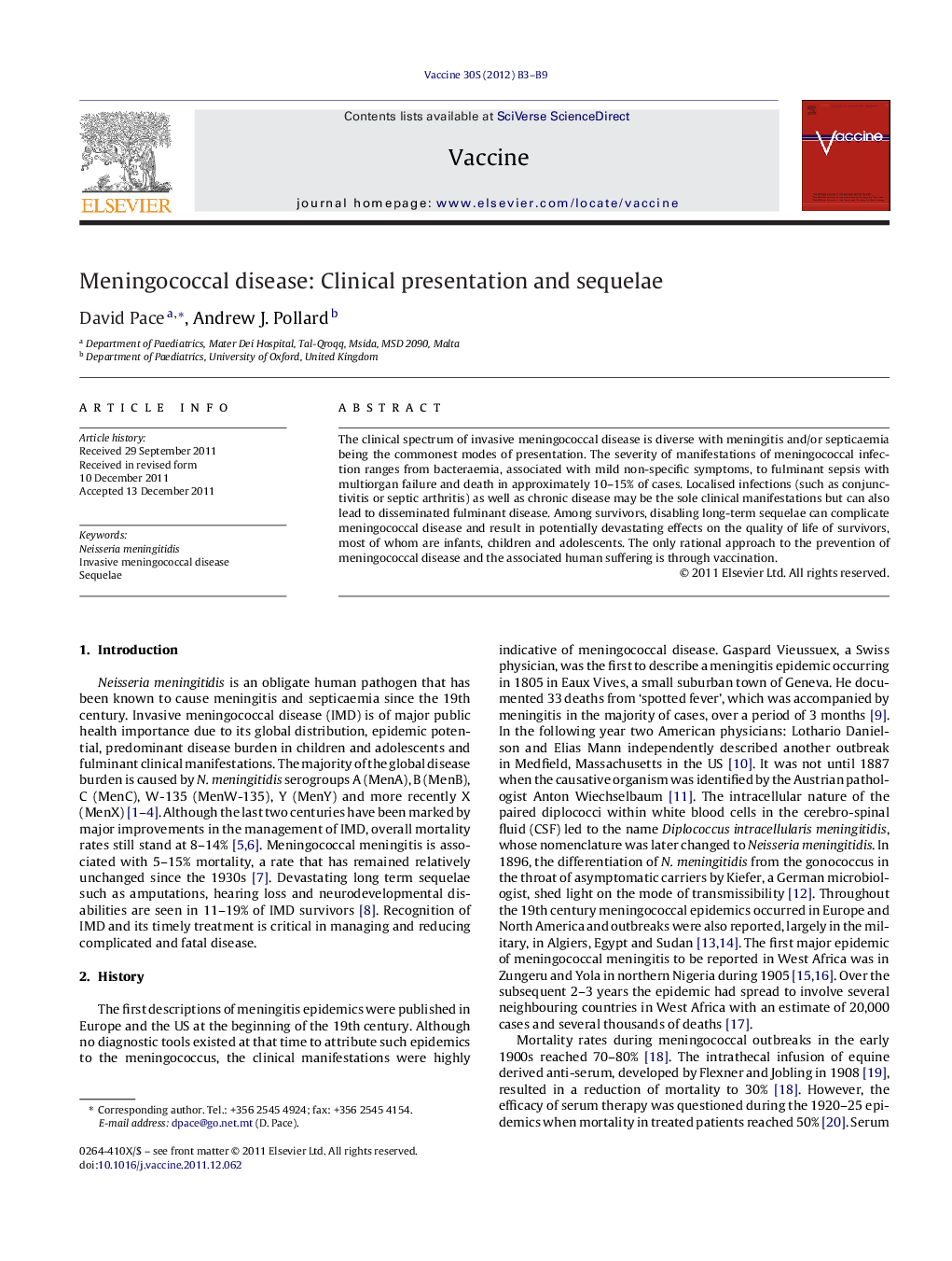 Meningococcal disease: Clinical presentation and sequelae