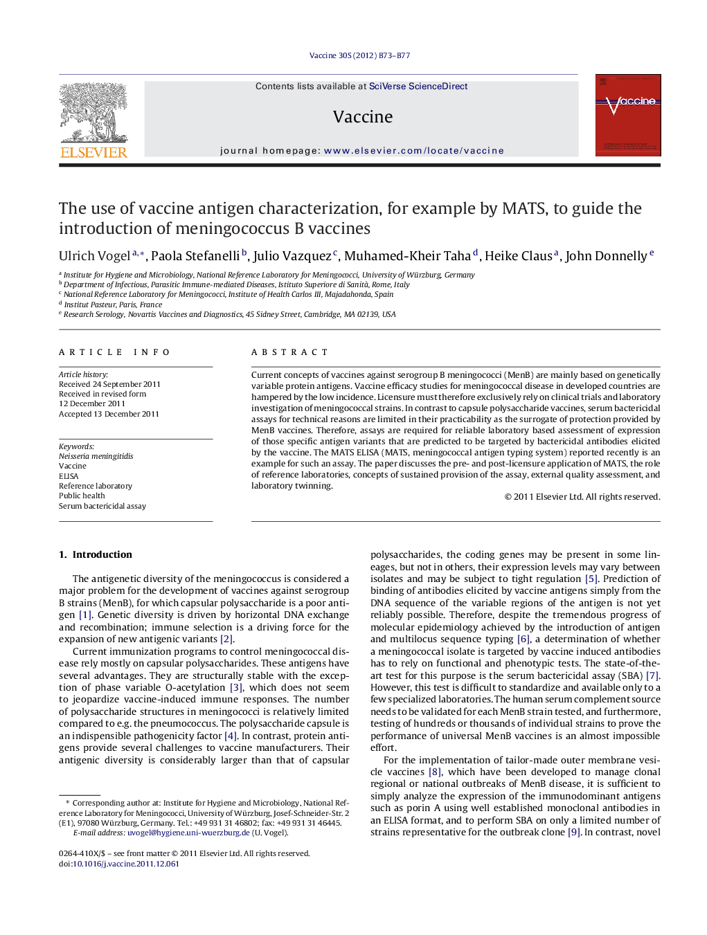 The use of vaccine antigen characterization, for example by MATS, to guide the introduction of meningococcus B vaccines