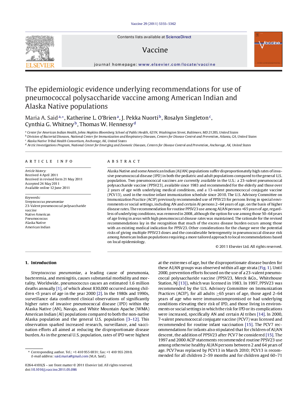 The epidemiologic evidence underlying recommendations for use of pneumococcal polysaccharide vaccine among American Indian and Alaska Native populations