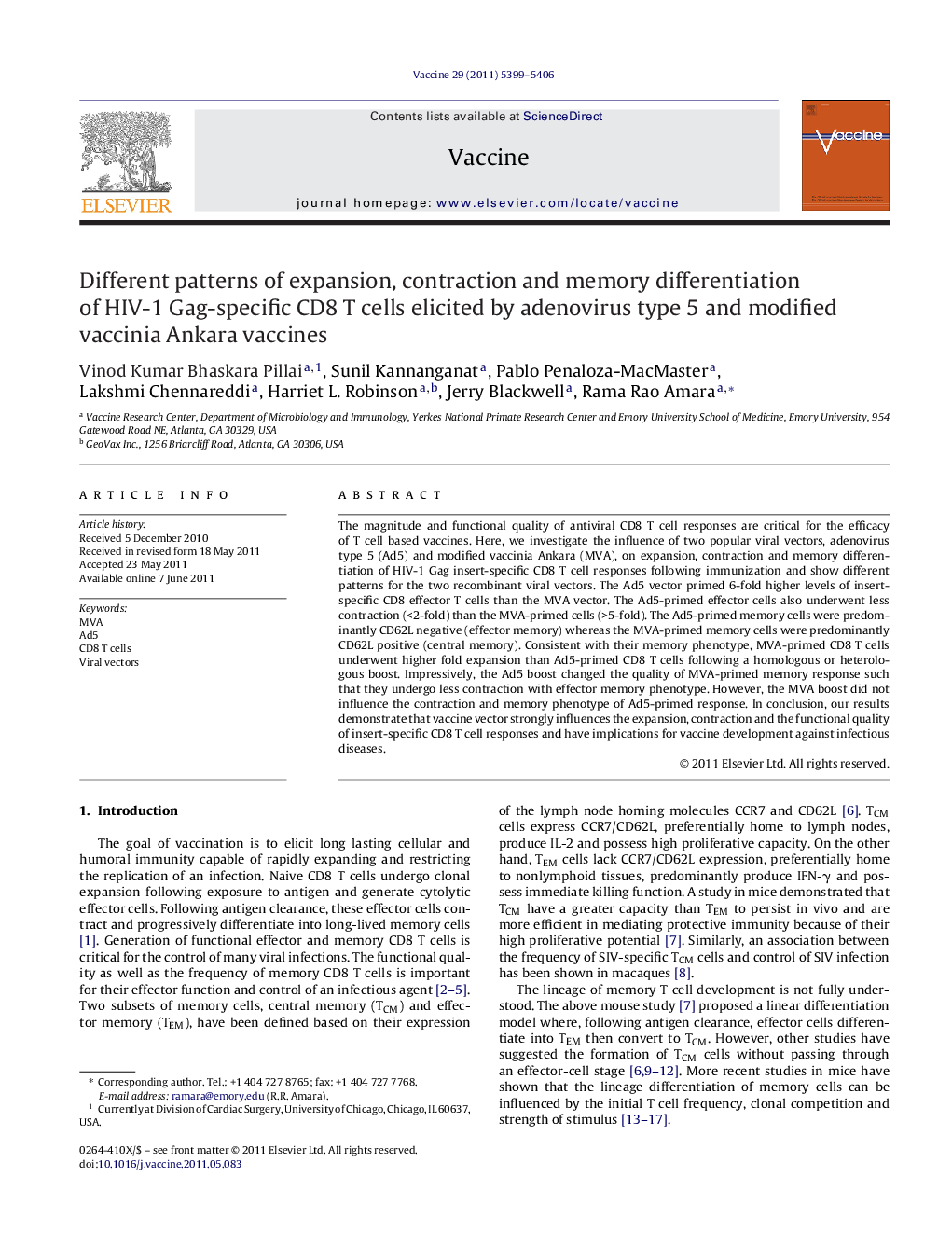 Different patterns of expansion, contraction and memory differentiation of HIV-1 Gag-specific CD8 T cells elicited by adenovirus type 5 and modified vaccinia Ankara vaccines