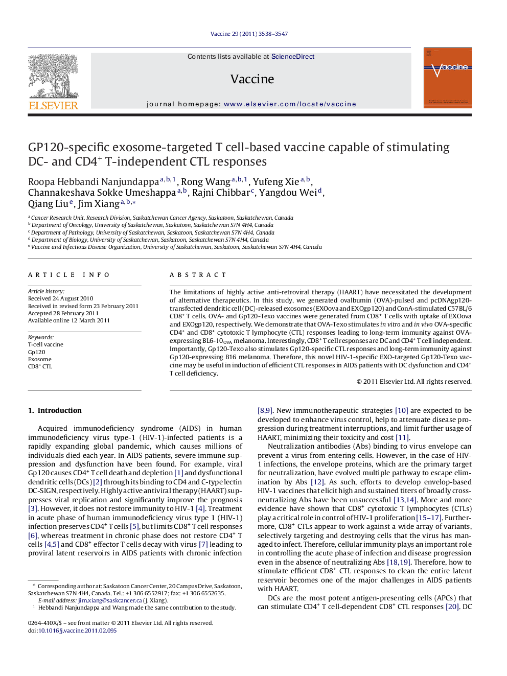 GP120-specific exosome-targeted T cell-based vaccine capable of stimulating DC- and CD4+ T-independent CTL responses