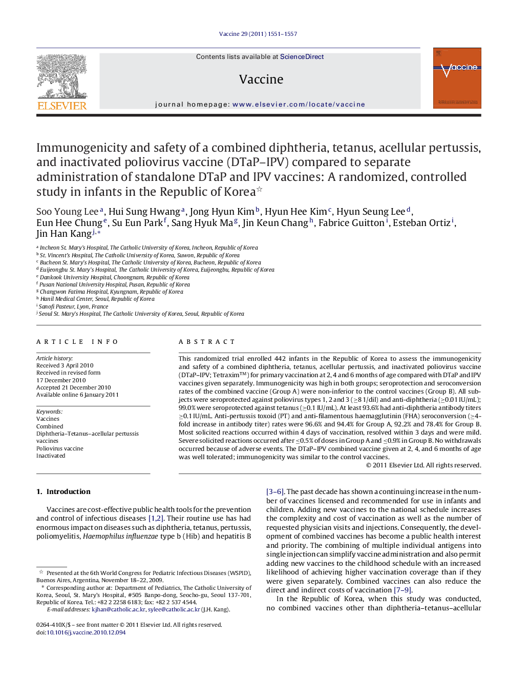 Immunogenicity and safety of a combined diphtheria, tetanus, acellular pertussis, and inactivated poliovirus vaccine (DTaP-IPV) compared to separate administration of standalone DTaP and IPV vaccines: A randomized, controlled study in infants in the Repub