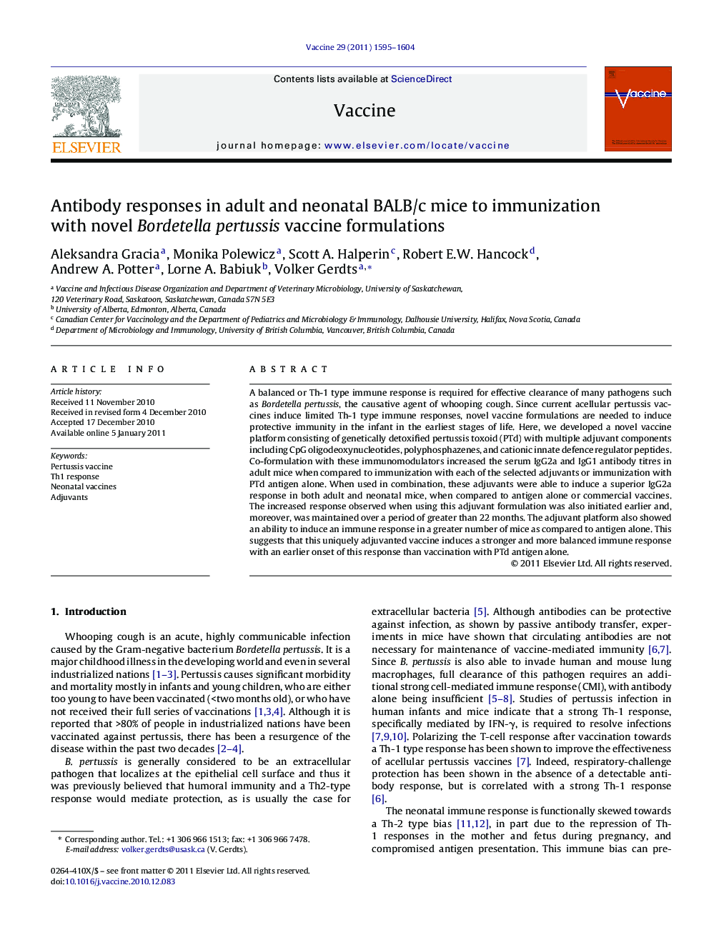 Antibody responses in adult and neonatal BALB/c mice to immunization with novel Bordetella pertussis vaccine formulations