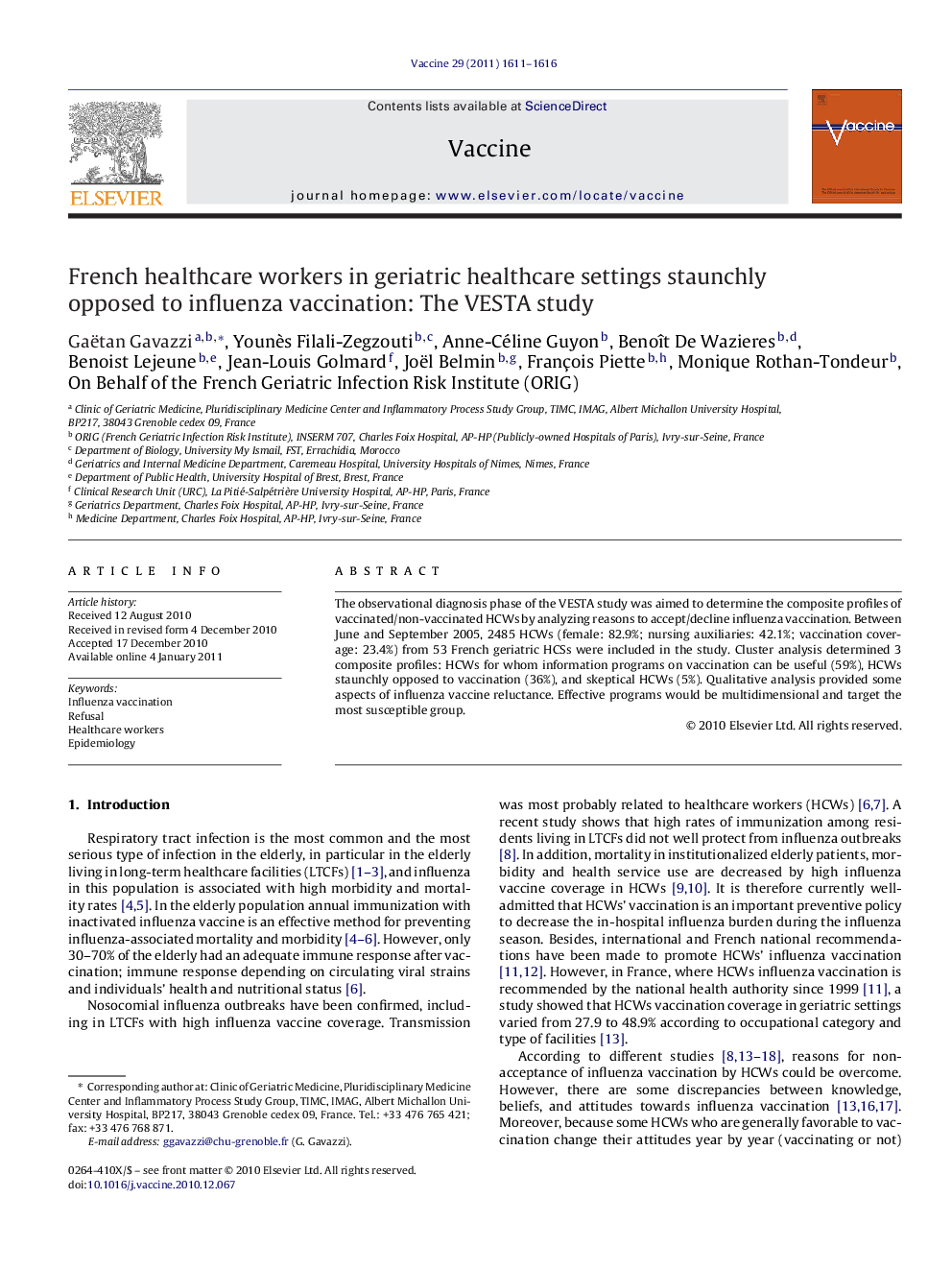 French healthcare workers in geriatric healthcare settings staunchly opposed to influenza vaccination: The VESTA study