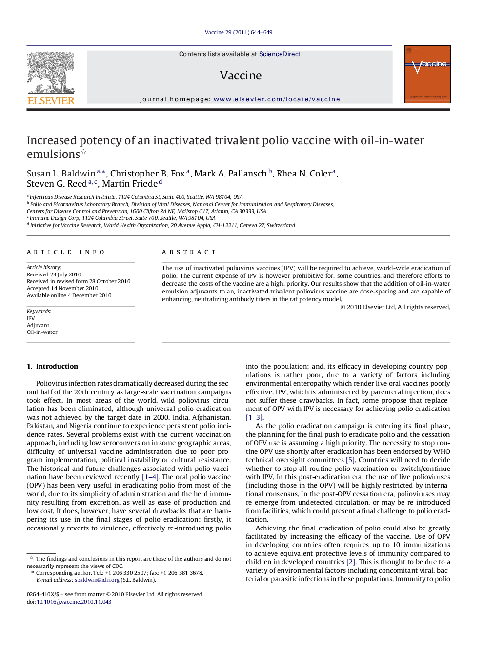 Increased potency of an inactivated trivalent polio vaccine with oil-in-water emulsions