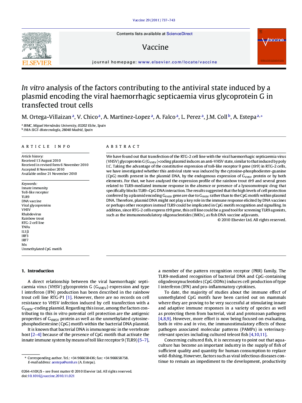 In vitro analysis of the factors contributing to the antiviral state induced by a plasmid encoding the viral haemorrhagic septicaemia virus glycoprotein G in transfected trout cells