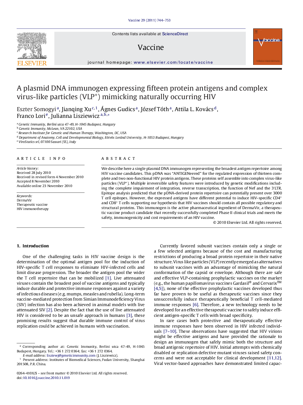 A plasmid DNA immunogen expressing fifteen protein antigens and complex virus-like particles (VLP+) mimicking naturally occurring HIV