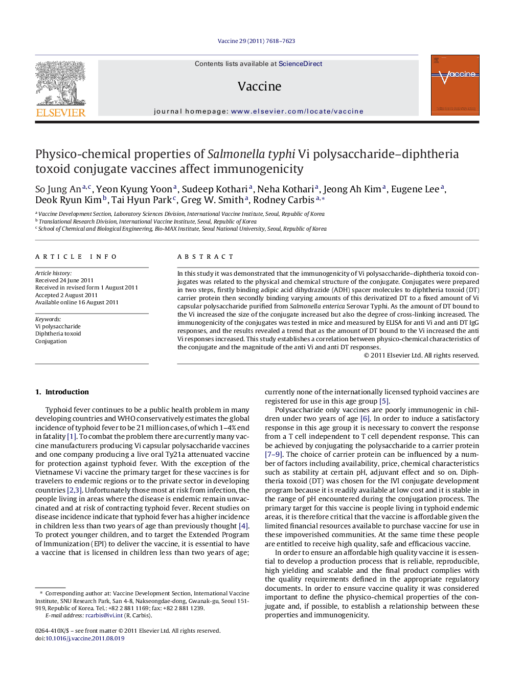 Physico-chemical properties of Salmonella typhi Vi polysaccharide-diphtheria toxoid conjugate vaccines affect immunogenicity