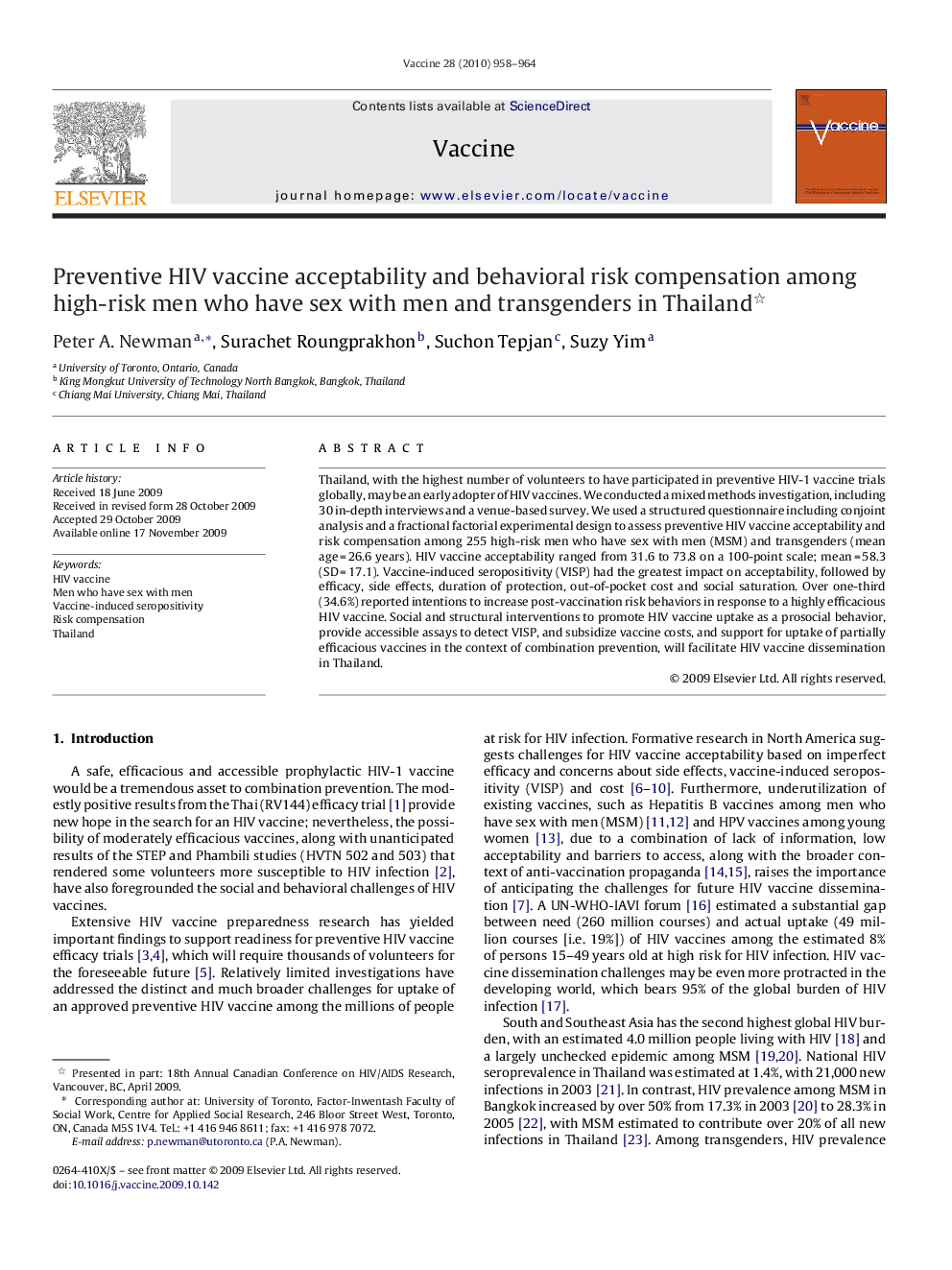 Preventive HIV vaccine acceptability and behavioral risk compensation among high-risk men who have sex with men and transgenders in Thailand