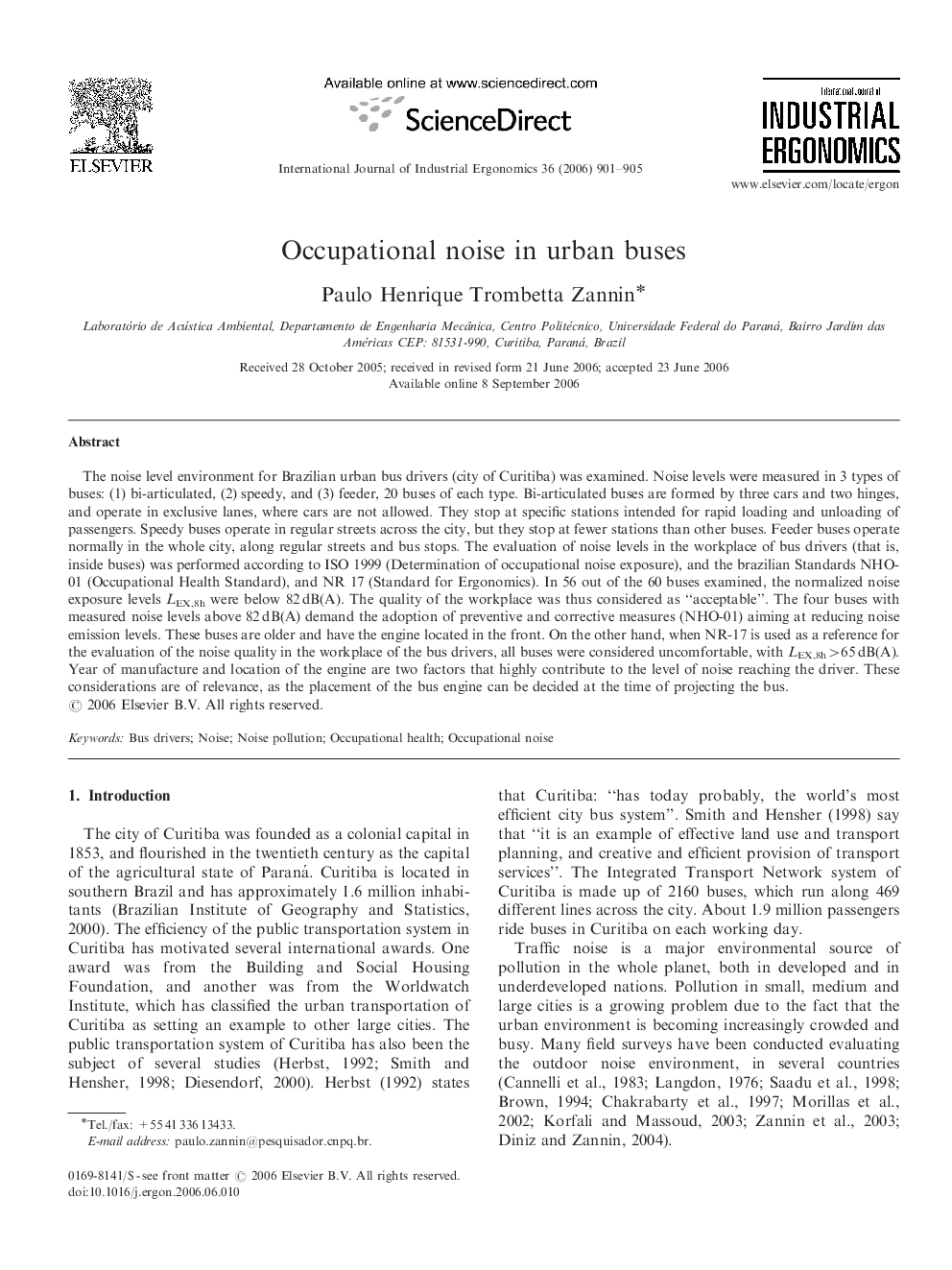 Occupational noise in urban buses