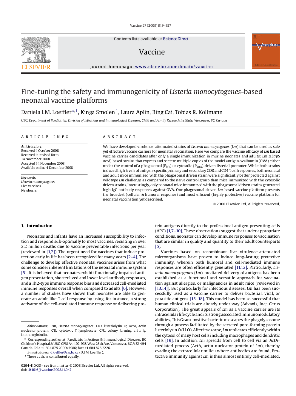 Fine-tuning the safety and immunogenicity of Listeria monocytogenes-based neonatal vaccine platforms